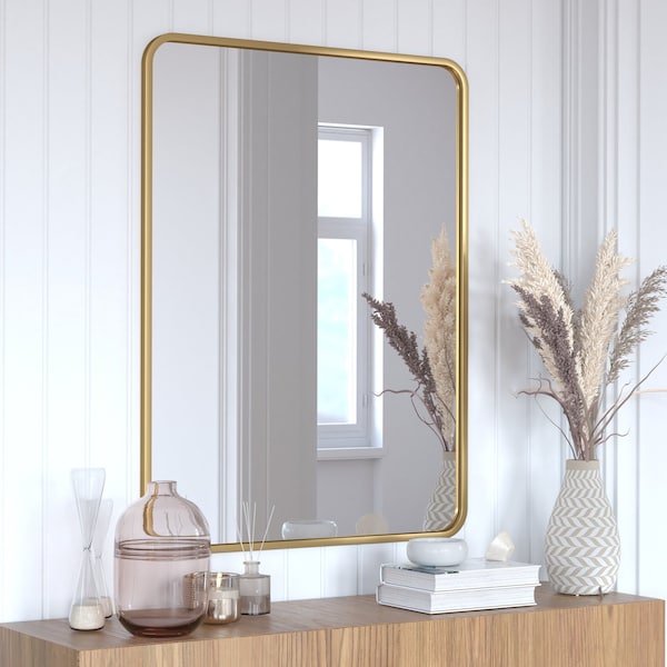 Flash Furniture Jada 40 x 30 Decorative Wall Mirror - Rounded Corners, Matte Gold HMHD-22M198YBN-GD-GG - main